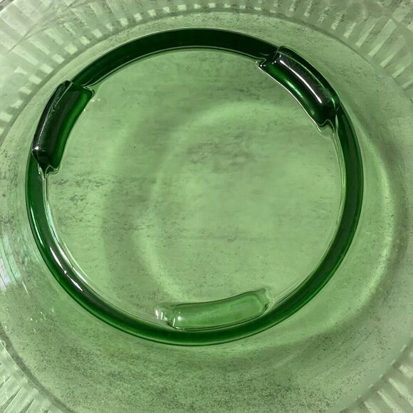 Vintage Green Depression Glass Flower Stripe Etch Console Bowl Candlesticks 3pc - Picture 8 of 9